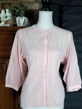 NWT Court & Rowe Milano Estate Swiss Dot Blouse in Chambray Pink Size XSmall